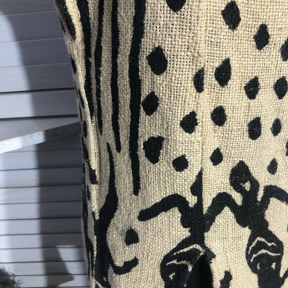 Vintage 70s African Mud Cloth Duster Vest Cream/Black Size Medium - Picture 7 of 14